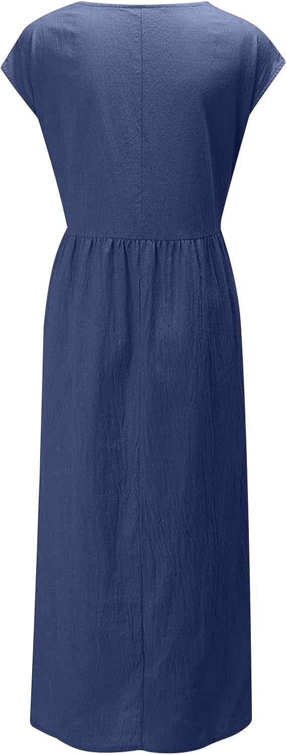 Linen Dresses for Women 2025 Summer Fashion Solid Color Sleeveless Dresses Beach Flowy Maxi Dresses Casual Sundress