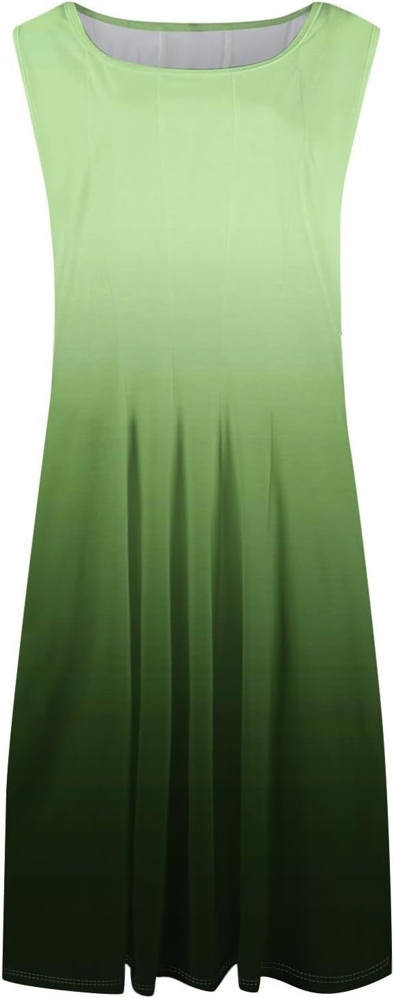 Womens Tank Sundress 2025 Casual Floral Print Tshirt Dress Swing Sleeveless Midi Dress Crewneck Pleated Summer Dresses
