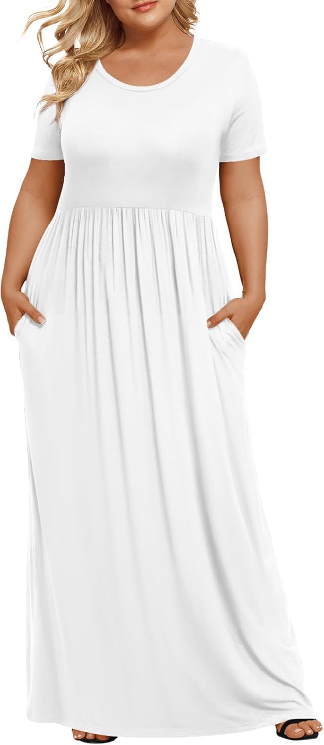 LONGYUAN Women's Plus Size Maxi Dresses for Curvy Women Summer Short Sleeve Casual 2025 Long Dress XL-6XL