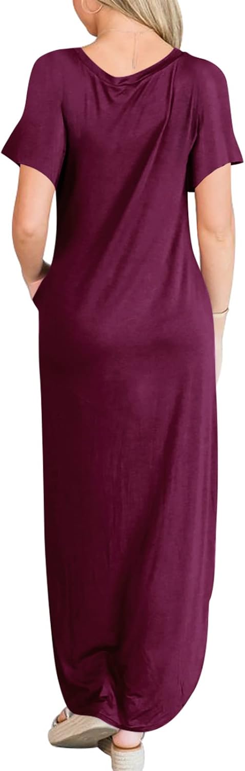 ANRABESS Women's Summer Casual Loose Short Sleeve Long T Shirt Dress Split Maxi Beach Sundress Travel Vacation Outfits