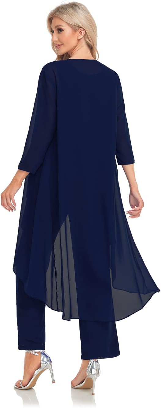 Women's 3 Pieces Chiffon Mother of The Bride Dress with Jacket Chiffon Formal Evening Dresses