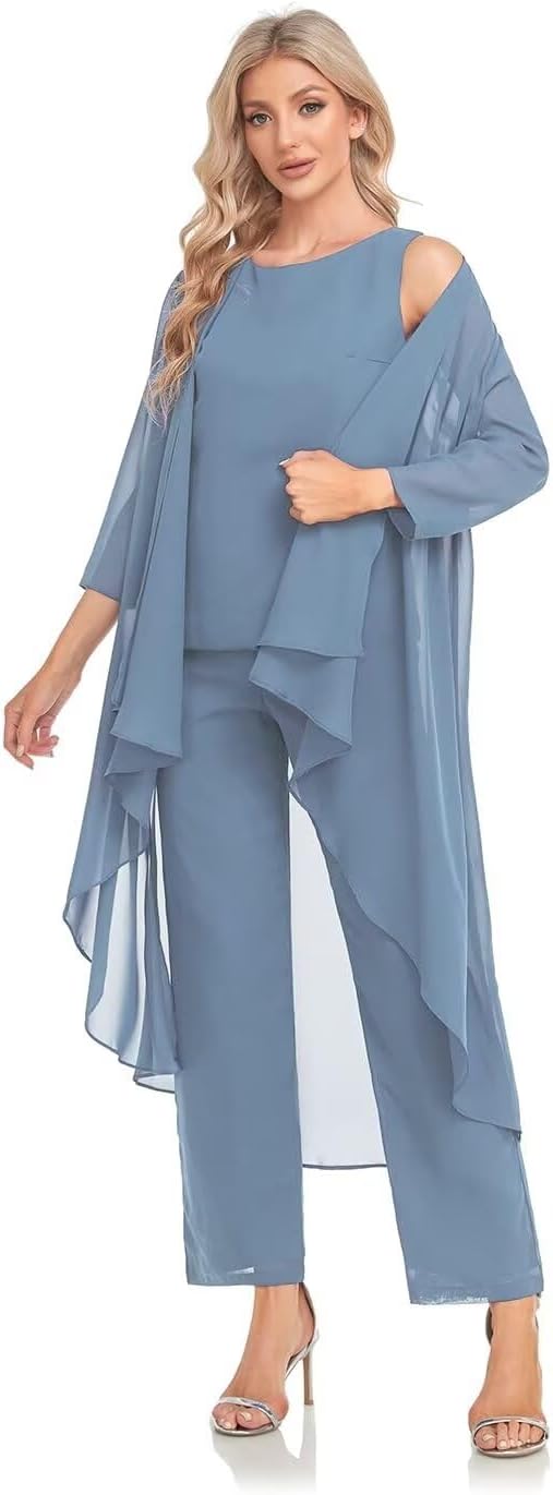 Women's 3 Pieces Chiffon Mother of The Bride Dress with Jacket Chiffon Formal Evening Dresses