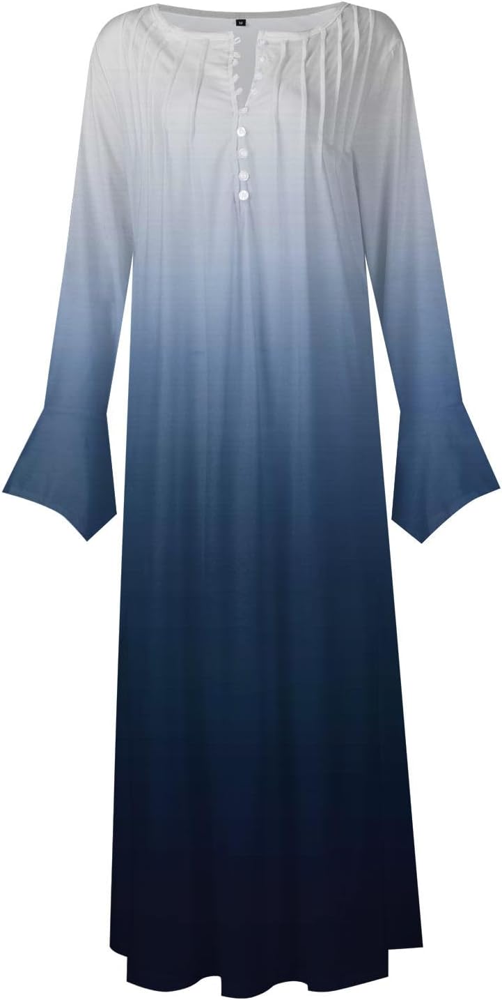 DOPOCQ Fall Women Dresses 2023 Long Sleeve V Neck Plus Size Maxi Dress Boho Dress High Waisted A-Line Dress with Pocket