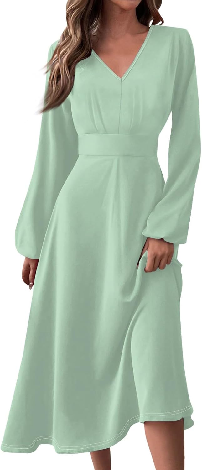 Women's Summer Elegant Cocktail Dress Solid Color Swing V-Neck Party Gown Dresses, S-2XL