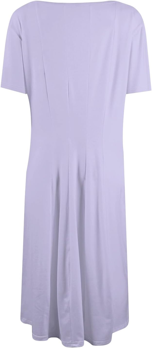 Summer Dresses for Women 2025 Crew Neck Short Sleeve Boho Beach Vacation Floral/Solid Midi Sundresses with Pockets