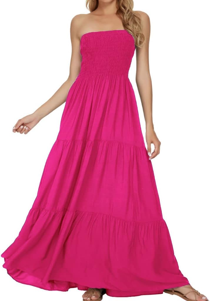 Women's Summer Strapless Tube Top Maxi Dresses Off Shoulder Boho Beach Long Dress
