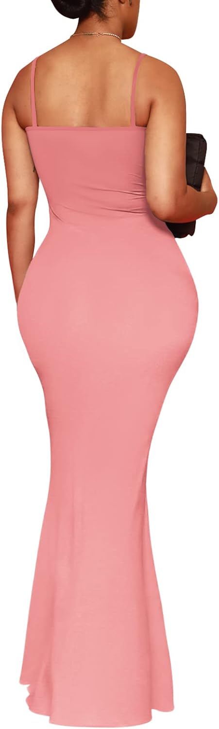 Hafailia Women's Casual Soft Lounge Long Slip Dress Sexy Sleeveless Bodycon Maxi Dresses Evening Formal Cocktail