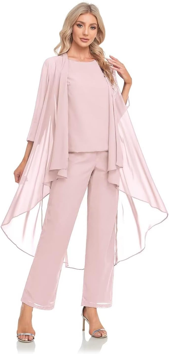Women's 3 Pieces Chiffon Mother of The Bride Dress with Jacket Chiffon Formal Evening Dresses