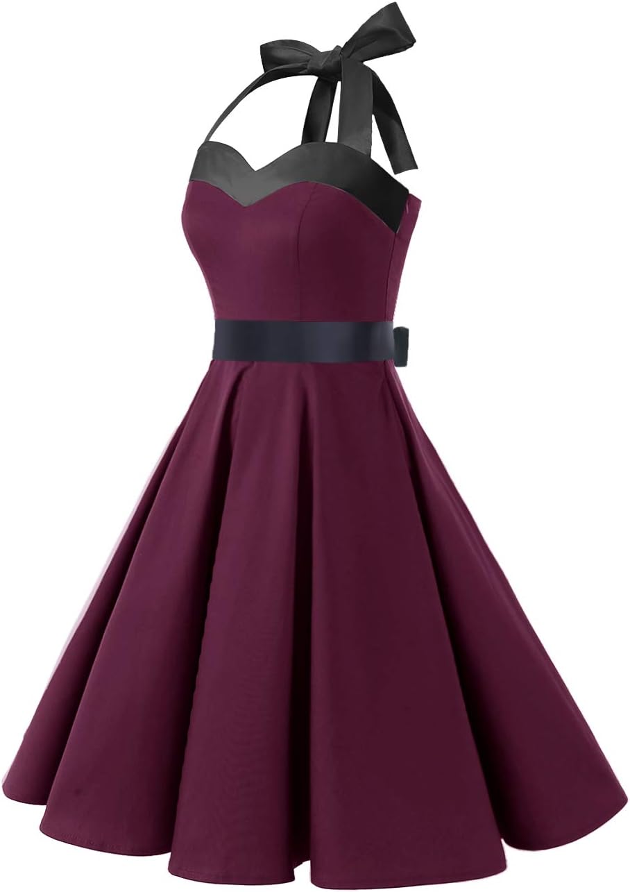 DRESSTELLS Women's Vintage 1950s Cocktail Party Dress Retro Wedding Guest Halter Rockabilly Swing Dresses