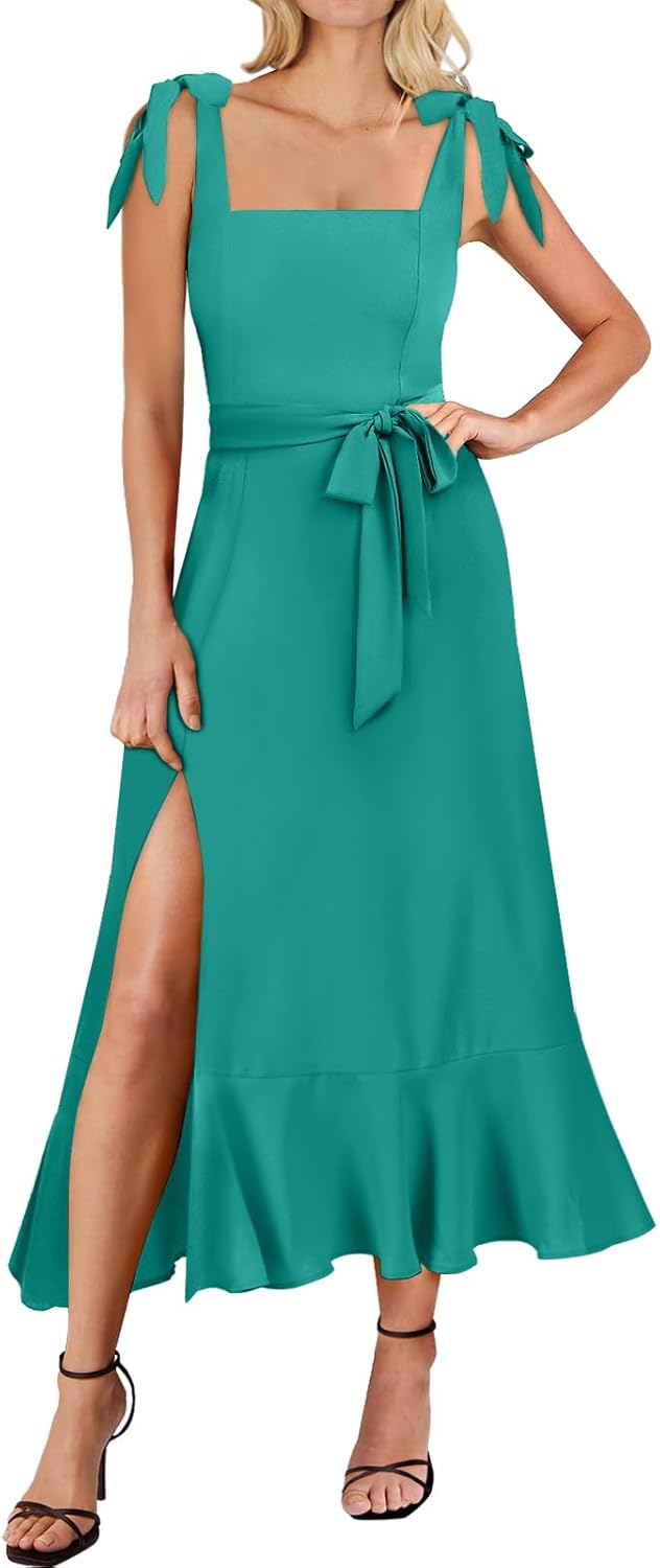 ANRABESS Women's Square Neck Ruffle Split Midi Elegant Formal Wedding Guest Cocktail Bridesmaid Graduation Party Dresses