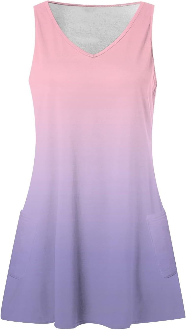 Women's Summer Dresses 2025 Beach Casual Sleeveless Floral Print Boho Tank Dress V Neck Ruffle Dresses