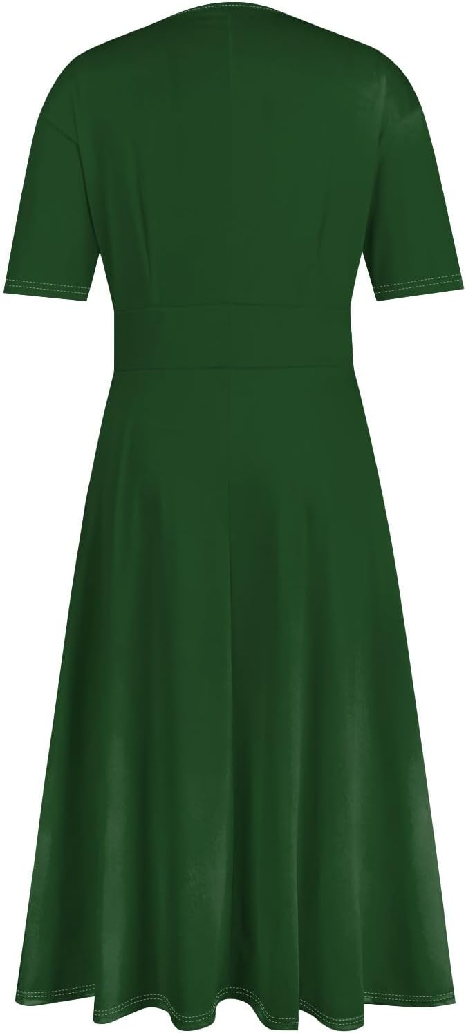 Women's Summer Elegant Cocktail Dress Solid Color Swing V-Neck Party Gown Dresses, S-2XL