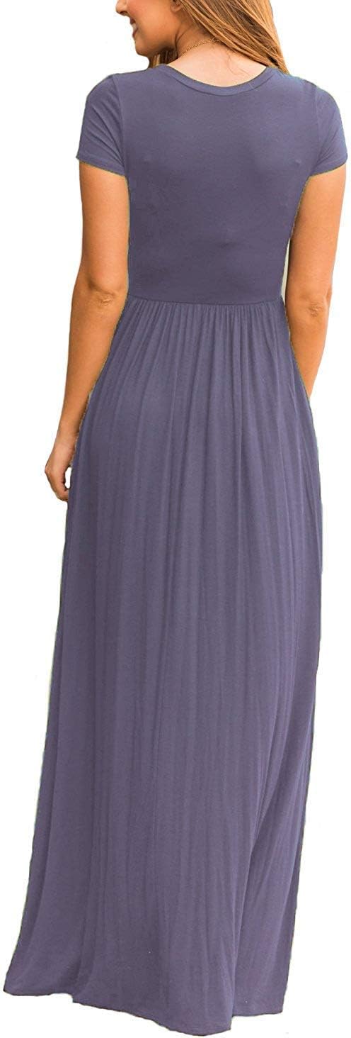 DEARCASE Maxi Dress for Women Short Sleeve Casual Summer Loose Plain Comfy Long Dresses with Pockets