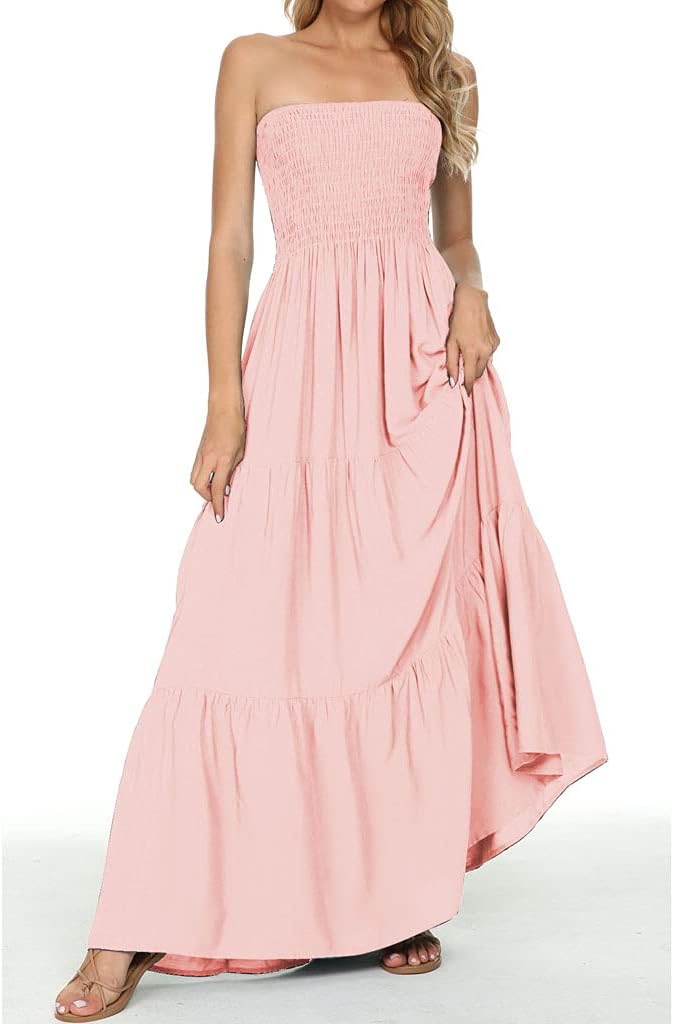 Women's Summer Strapless Tube Top Maxi Dresses Off Shoulder Boho Beach Long Dress