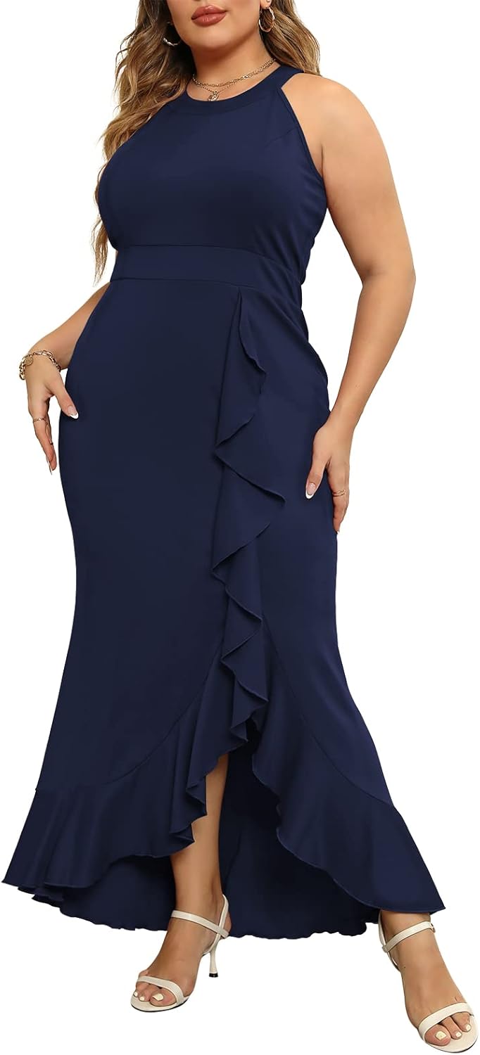 Keluummi Plus Size Long Wedding Guest Dresses for Curvy Women, Formal Evening Gown, Cocktail Dress, Mermaid