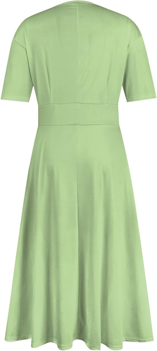 Women's Summer Elegant Cocktail Dress Solid Color Swing V-Neck Party Gown Dresses, S-2XL