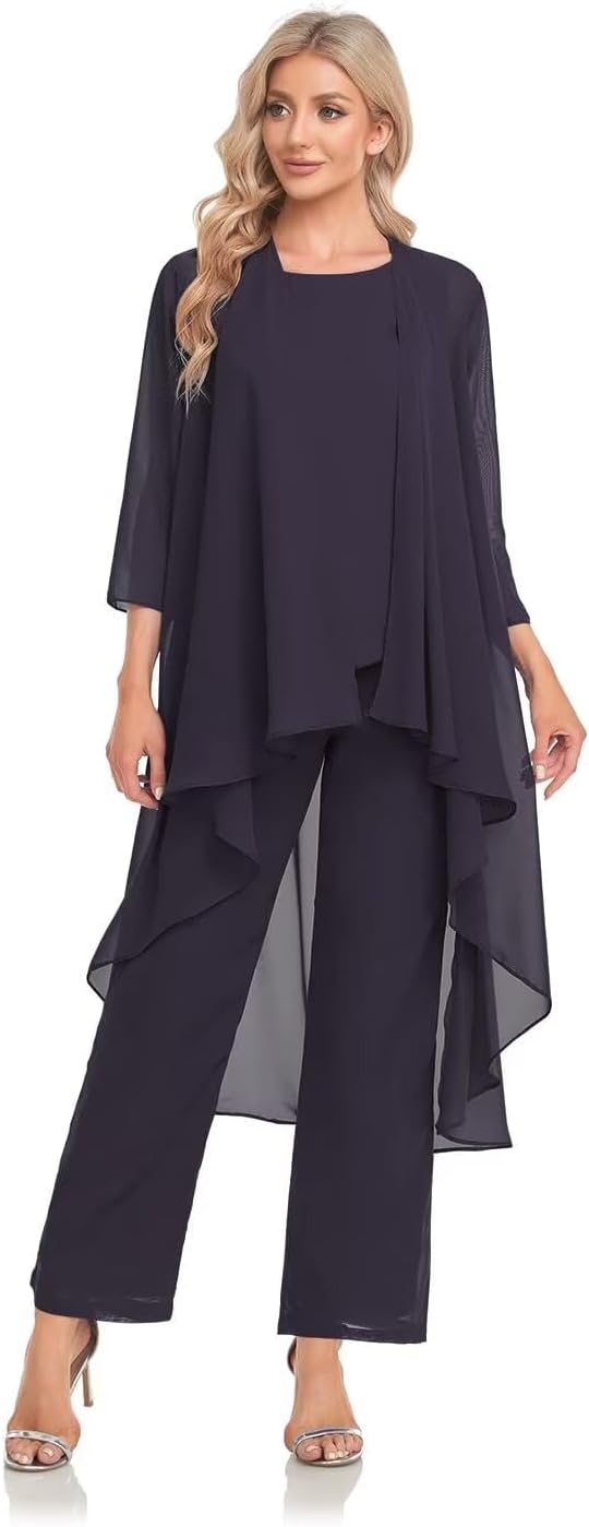 Women's 3 Pieces Chiffon Mother of The Bride Dress with Jacket Chiffon Formal Evening Dresses