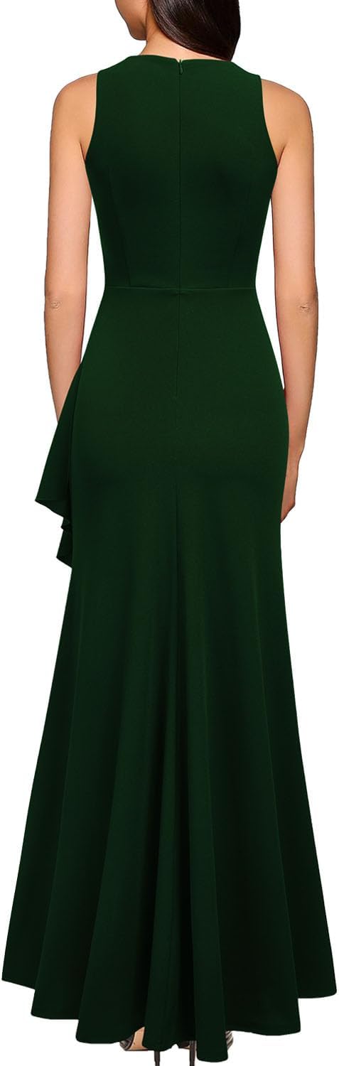 WOOSEA Women's Scoop Neck Sleeveless Split Bodycon Mermaid Evening Cocktail Long Dress