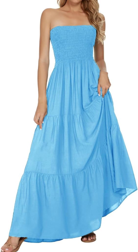 Women's Summer Strapless Tube Top Maxi Dresses Off Shoulder Boho Beach Long Dress