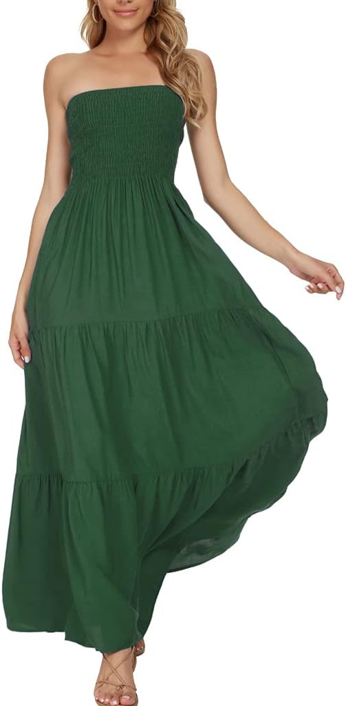 Women's Summer Strapless Tube Top Maxi Dresses Off Shoulder Boho Beach Long Dress