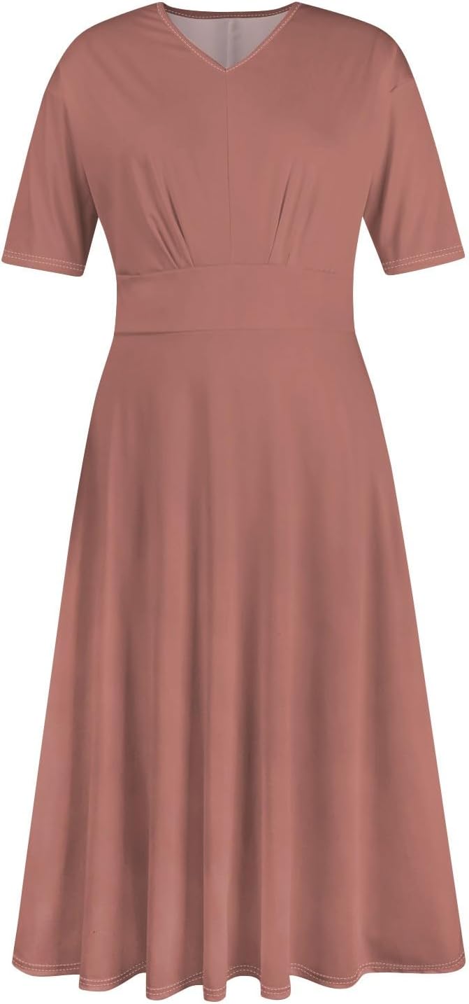 Women's Summer Elegant Cocktail Dress Solid Color Swing V-Neck Party Gown Dresses, S-2XL