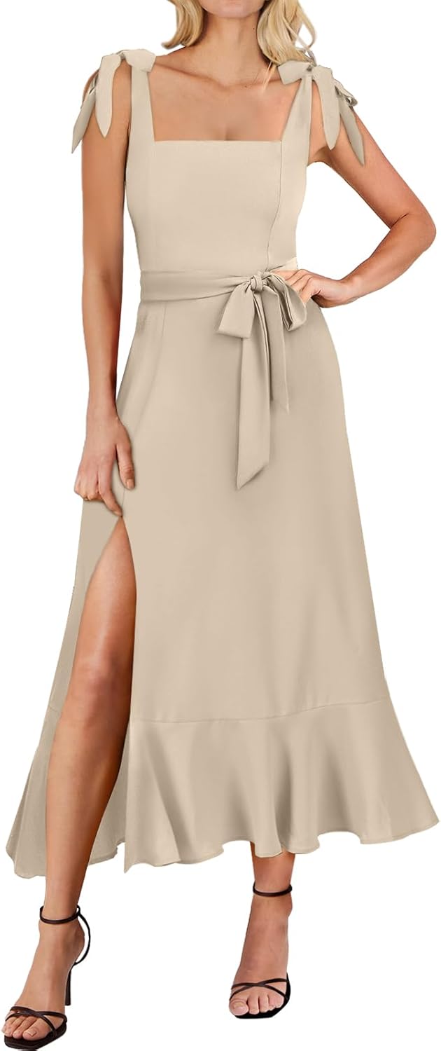 ANRABESS Women's Square Neck Ruffle Split Midi Elegant Formal Wedding Guest Cocktail Bridesmaid Graduation Party Dresses