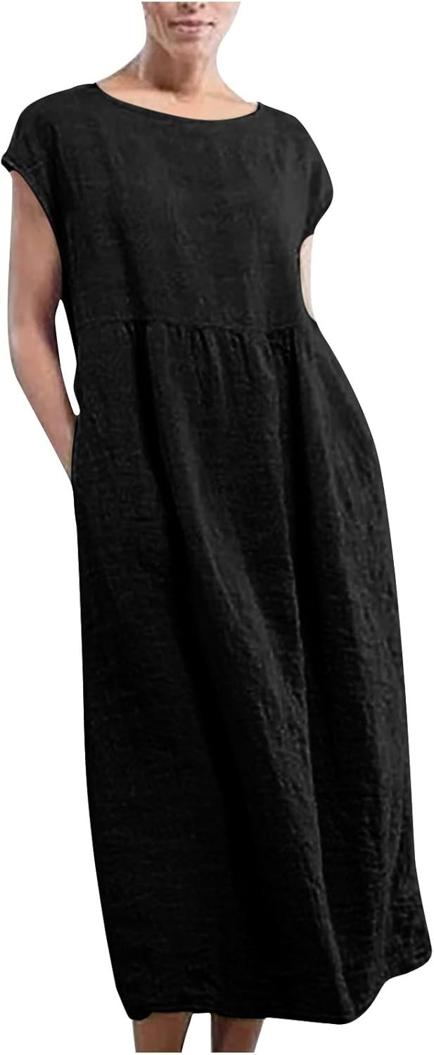 Linen Dresses for Women 2025 Summer Fashion Solid Color Sleeveless Dresses Beach Flowy Maxi Dresses Casual Sundress