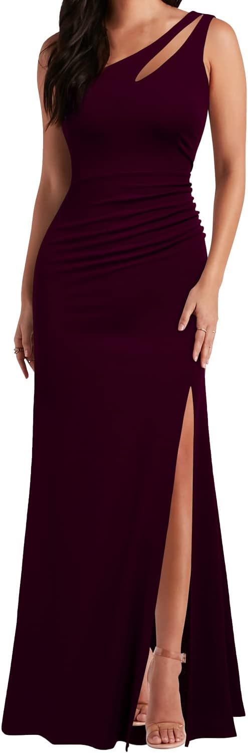 WOOSEA Women's One Shoulder Sleeveless Split Bodycon Mermaid Evening Cocktail Long Dress