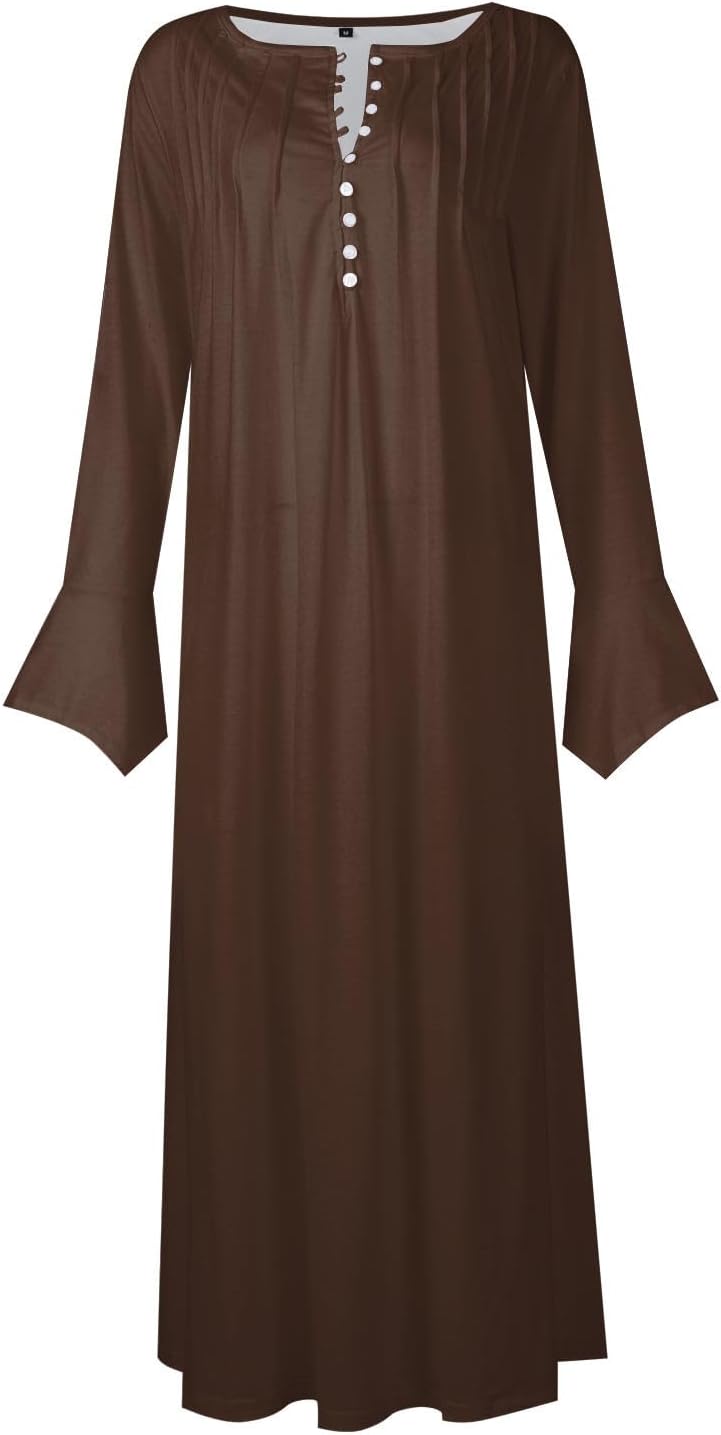 DOPOCQ Fall Women Dresses 2023 Long Sleeve V Neck Plus Size Maxi Dress Boho Dress High Waisted A-Line Dress with Pocket