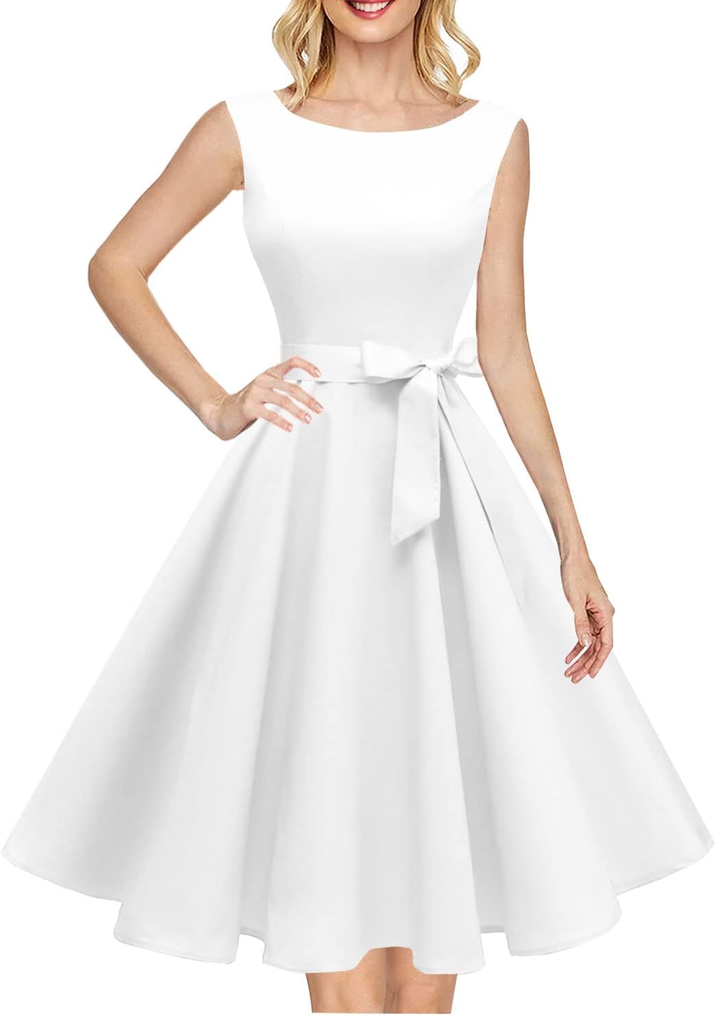 Hanpceirs Women's Boatneck Sleeveless Swing Vintage 1950s Cocktail Dress New