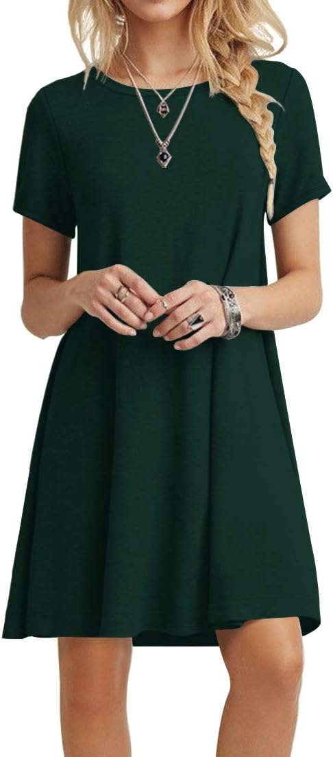 POPYOUNG 2025 Women's Summer Casual T-Shirt Dresses Crew Neck Beach Cover Up Sun Dress