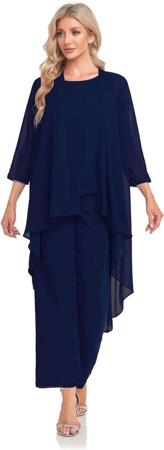 Women's 3 Pieces Chiffon Mother of The Bride Dress with Jacket Chiffon Formal Evening Dresses