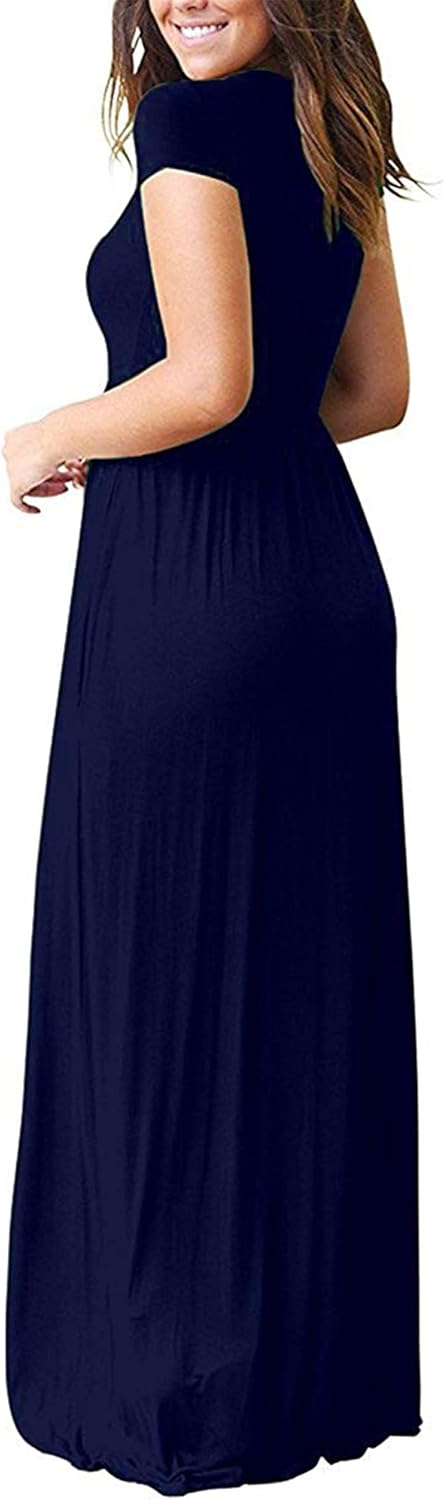 AUSELILY Women's Short Sleeve Loose Plain Casual Long Maxi Dresses for Women 2025