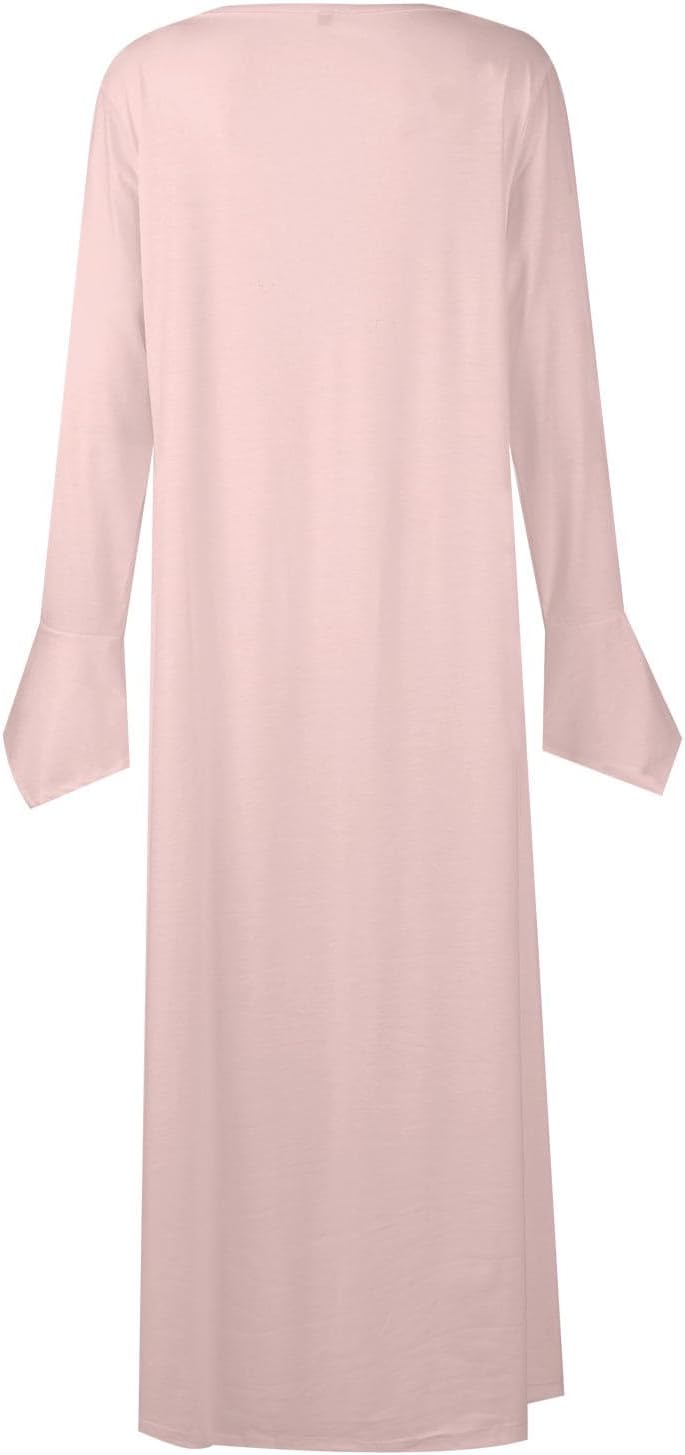 DOPOCQ Fall Women Dresses 2023 Long Sleeve V Neck Plus Size Maxi Dress Boho Dress High Waisted A-Line Dress with Pocket