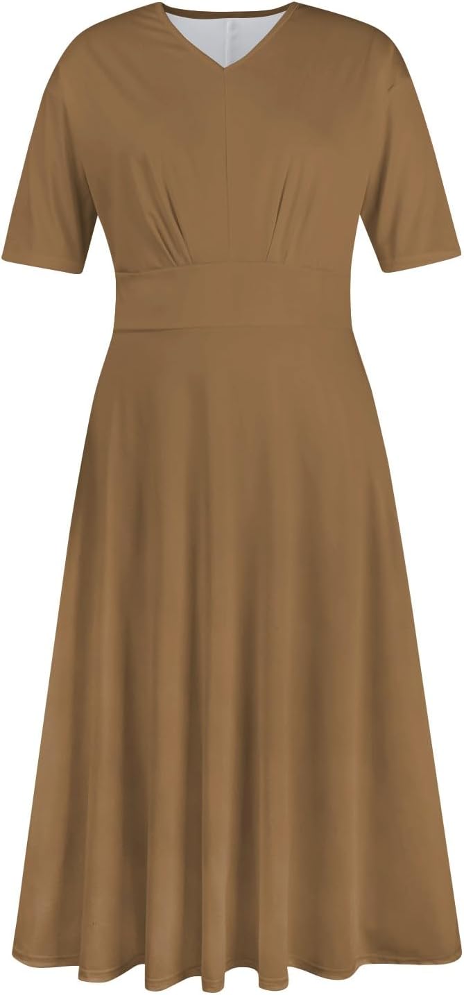 Women's Summer Elegant Cocktail Dress Solid Color Swing V-Neck Party Gown Dresses, S-2XL