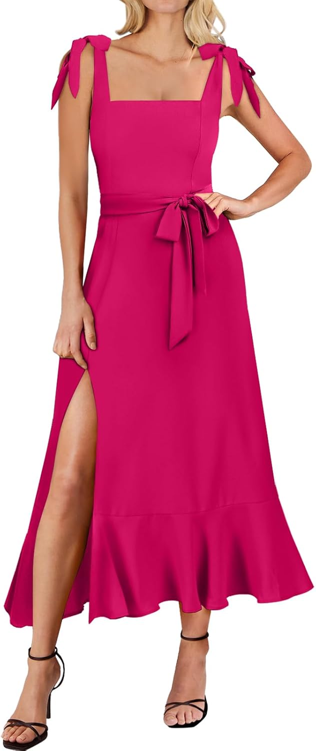ANRABESS Women's Square Neck Ruffle Split Midi Elegant Formal Wedding Guest Cocktail Bridesmaid Graduation Party Dresses