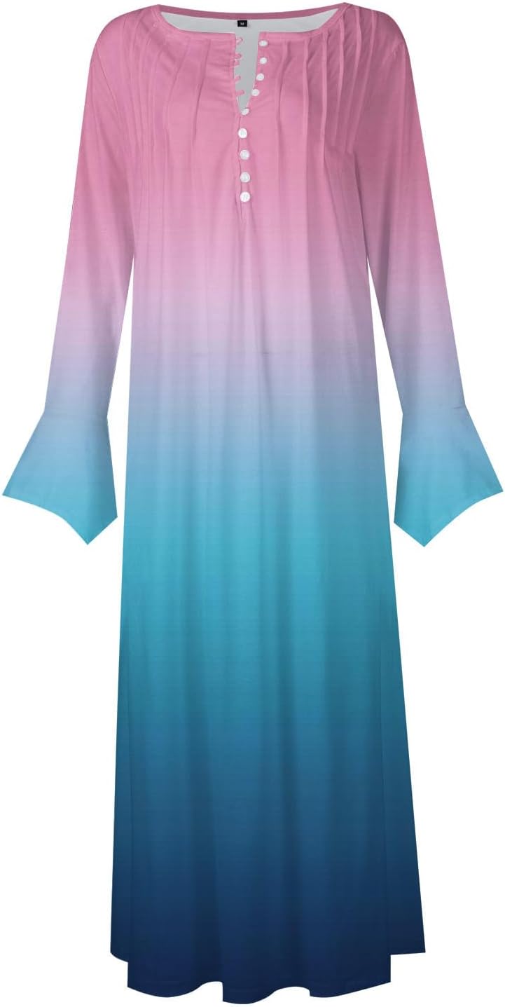 DOPOCQ Fall Women Dresses 2023 Long Sleeve V Neck Plus Size Maxi Dress Boho Dress High Waisted A-Line Dress with Pocket
