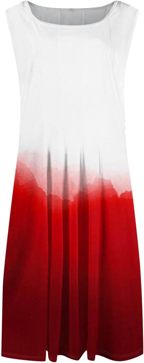 Womens Tank Sundress 2025 Casual Floral Print Tshirt Dress Swing Sleeveless Midi Dress Crewneck Pleated Summer Dresses