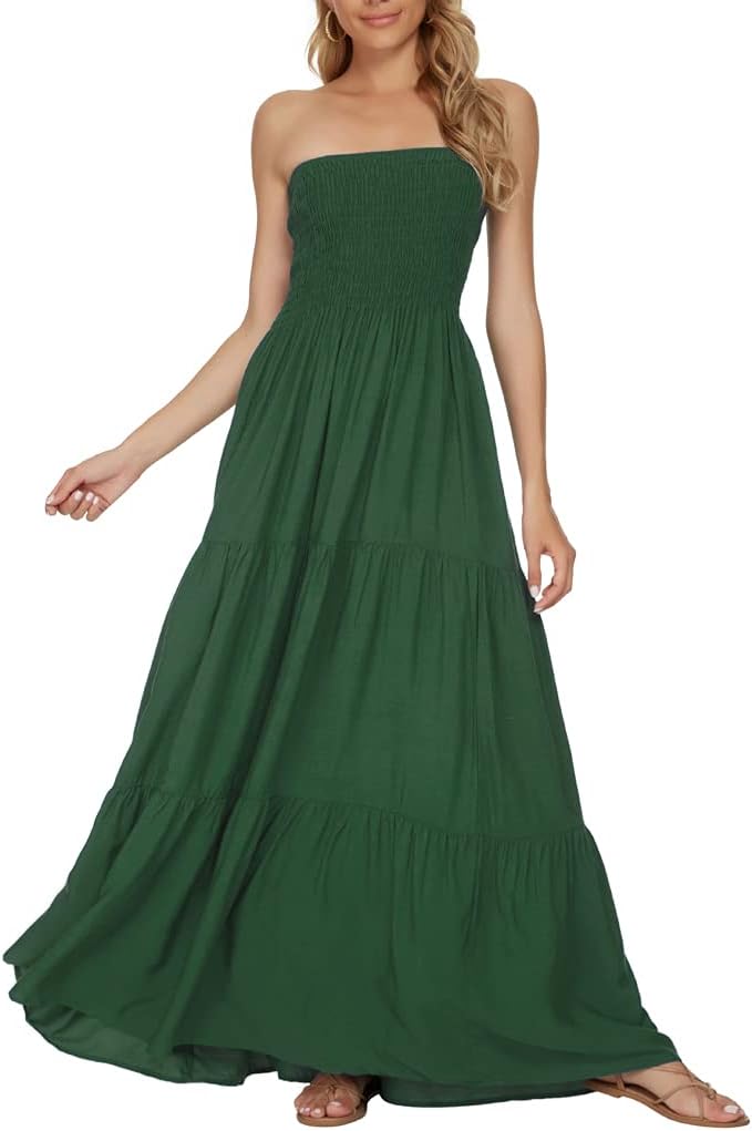 Women's Summer Strapless Tube Top Maxi Dresses Off Shoulder Boho Beach Long Dress