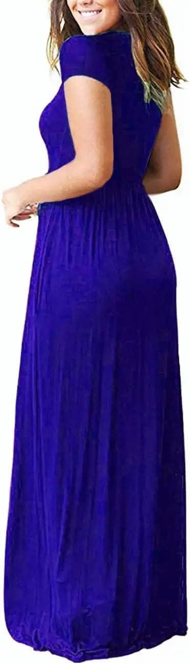 DEARCASE Maxi Dress for Women Short Sleeve Casual Summer Loose Plain Comfy Long Dresses with Pockets