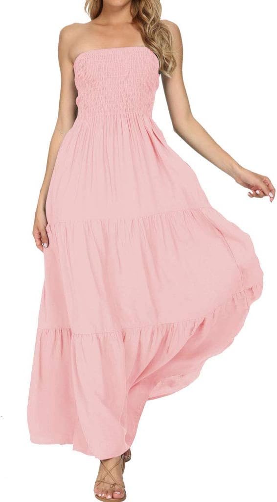 Women's Summer Strapless Tube Top Maxi Dresses Off Shoulder Boho Beach Long Dress