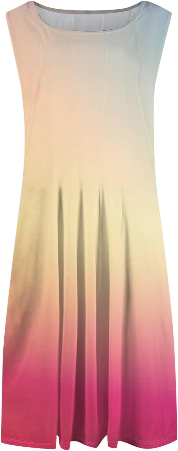 Womens Tank Sundress 2025 Casual Floral Print Tshirt Dress Swing Sleeveless Midi Dress Crewneck Pleated Summer Dresses