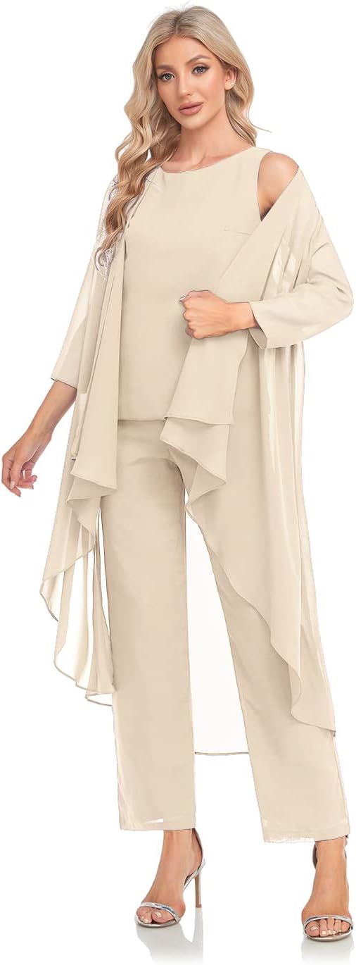 Women's 3 Pieces Chiffon Mother of The Bride Dress with Jacket Chiffon Formal Evening Dresses