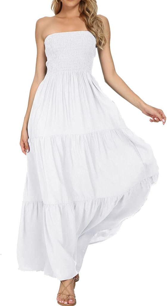 Women's Summer Strapless Tube Top Maxi Dresses Off Shoulder Boho Beach Long Dress