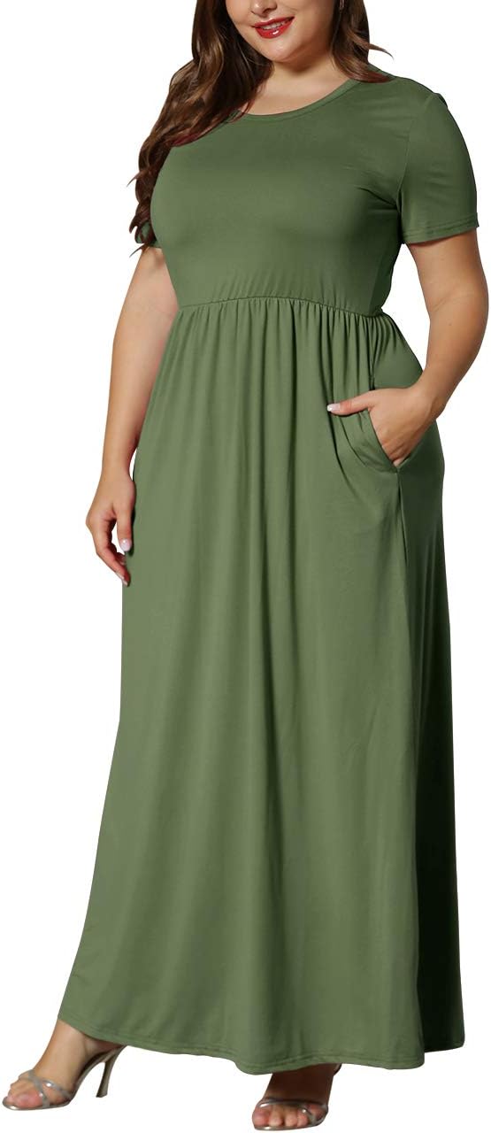 KARALIN Women’s Plus Size Maxi Dresses for Curvy Women Summer Casual Short Sleeve 2025 Long Dress 14W-26W