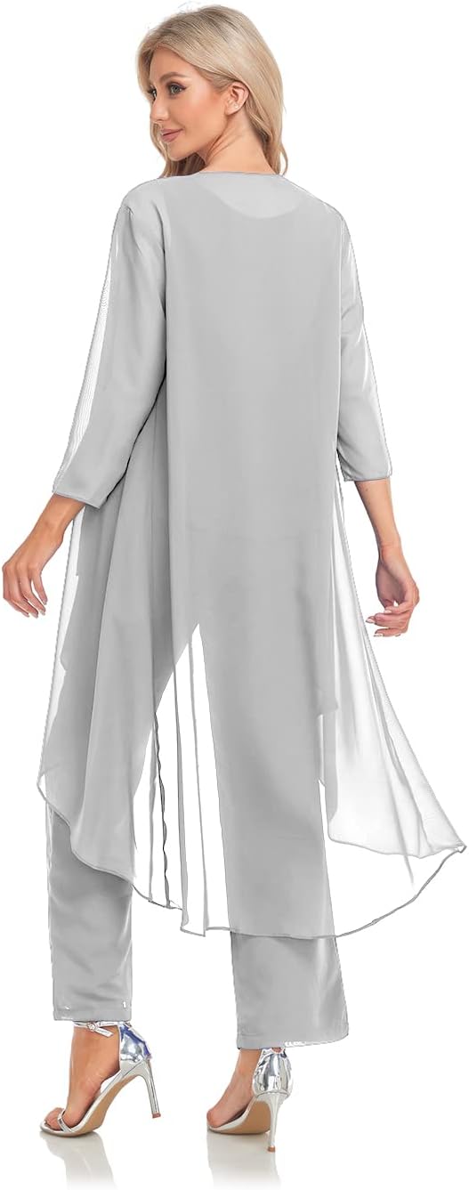 Women's 3 Pieces Chiffon Mother of The Bride Dress with Jacket Chiffon Formal Evening Dresses
