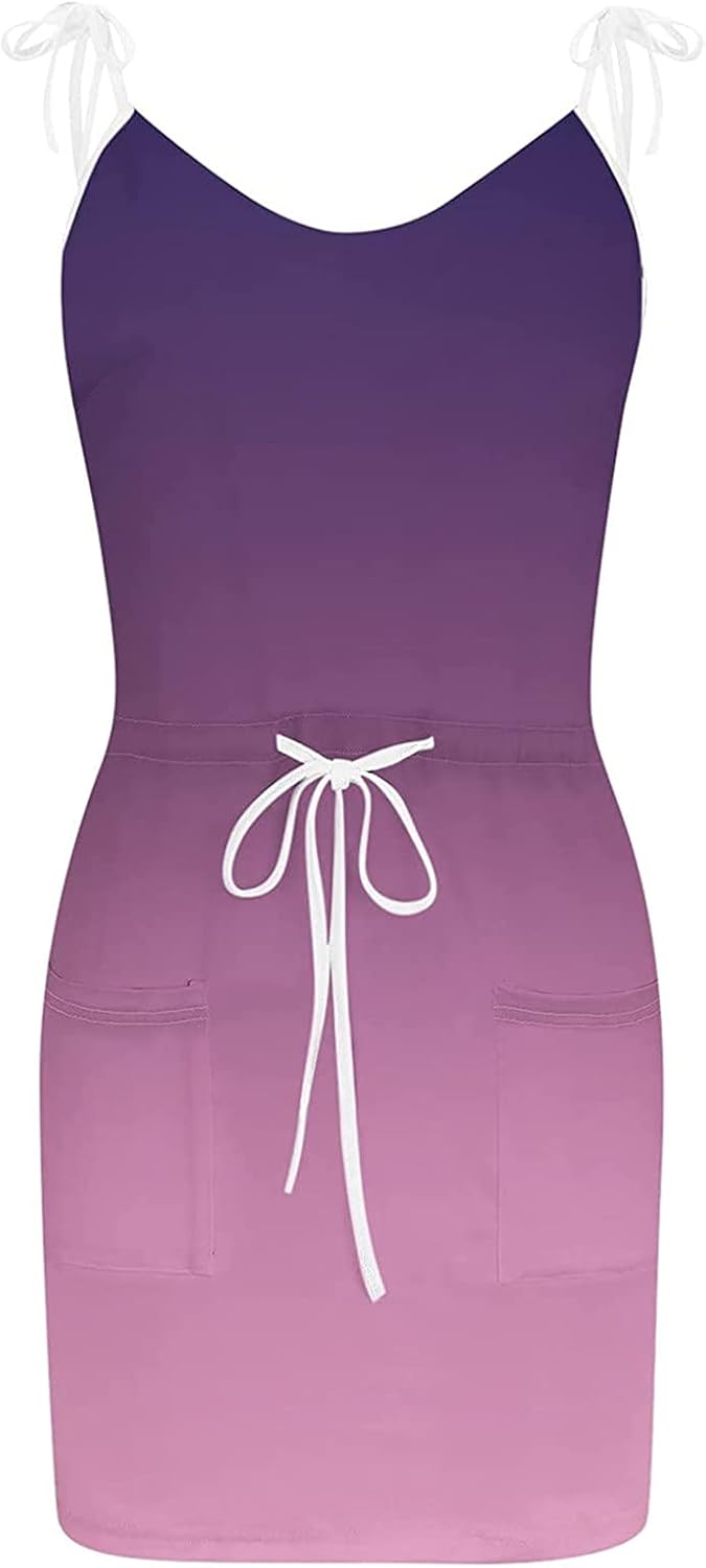 Women Summer Casual Striped Dress Drawstring Waist Tie Knot Mini Dresses Short Sleeve V Neck Tank Dress with Pocket