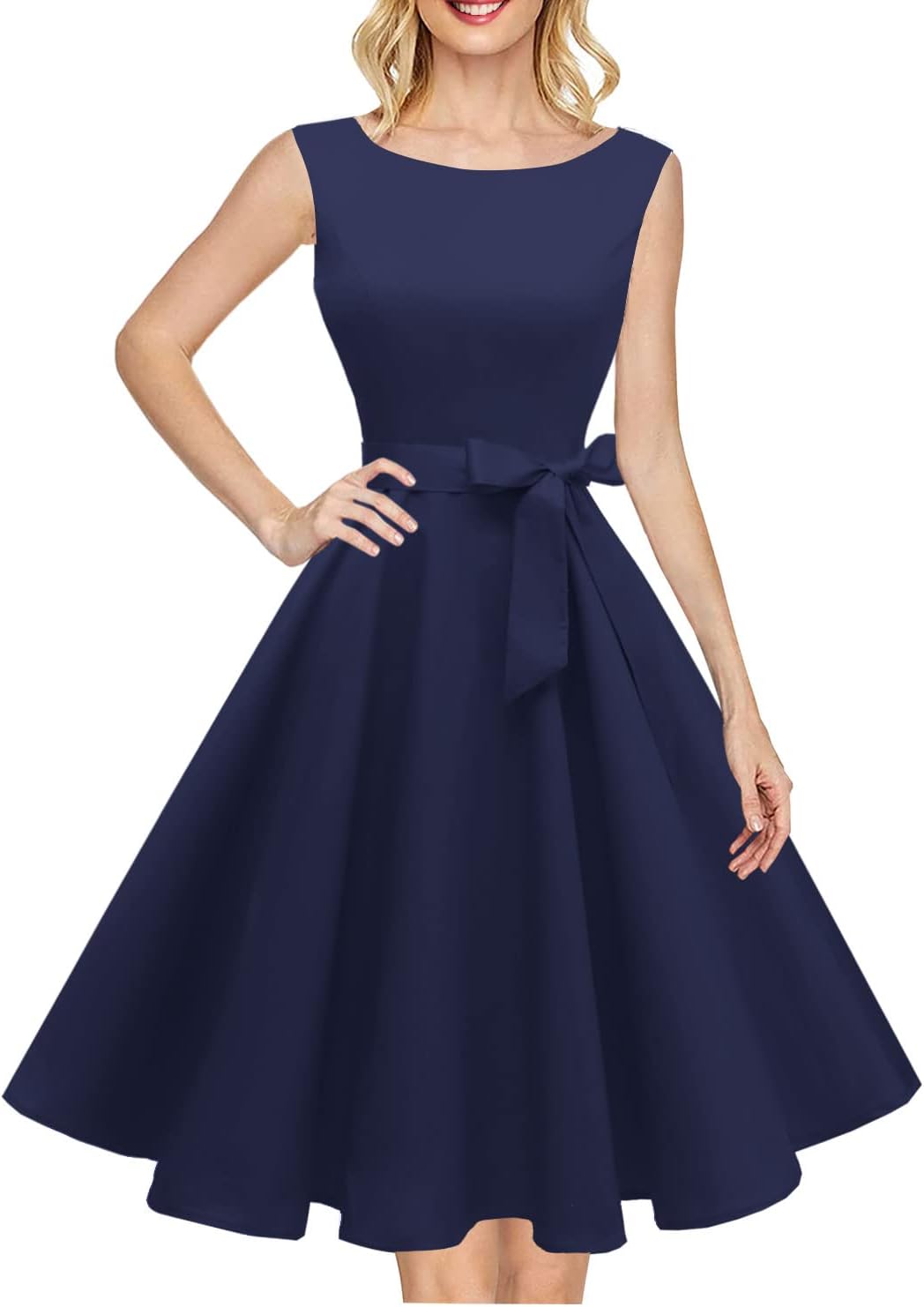 Hanpceirs Women's Boatneck Sleeveless Swing Vintage 1950s Cocktail Dress New