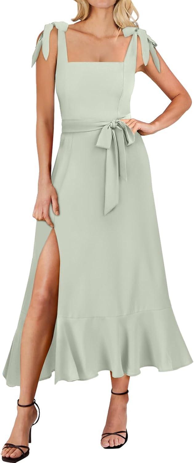 ANRABESS Women's Square Neck Ruffle Split Midi Elegant Formal Wedding Guest Cocktail Bridesmaid Graduation Party Dresses