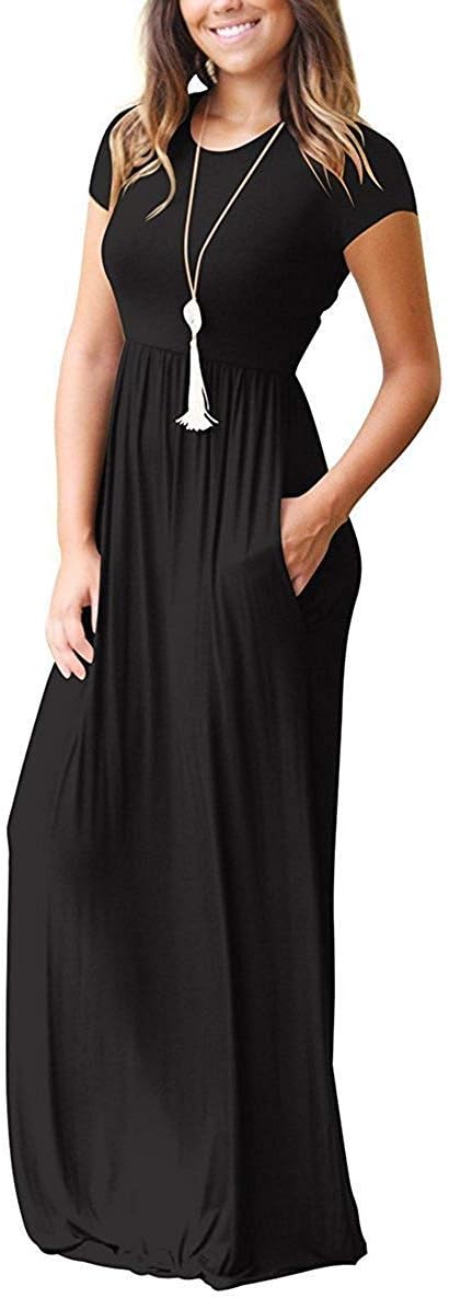 AUSELILY Women's Short Sleeve Loose Plain Casual Long Maxi Dresses for Women 2025